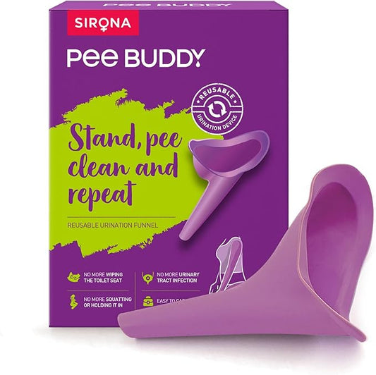 Purple Sirona Pee Buddy product with packaging on a white background
