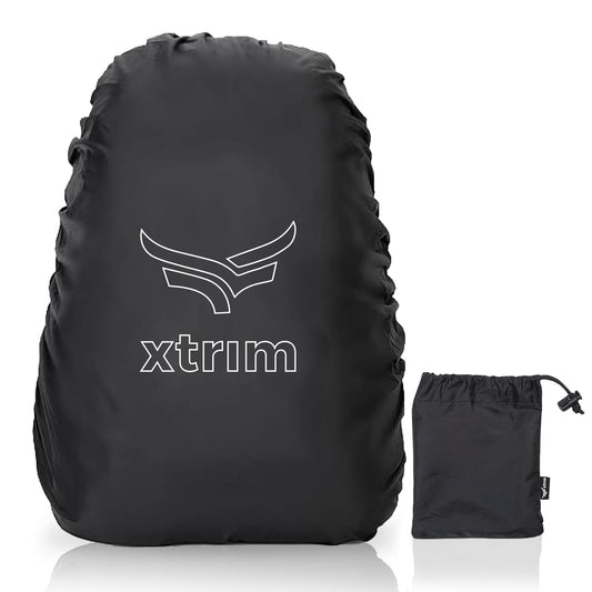 Xtrim 100% Rain & Dust Proof Protector for Standard Back Pack (Upto 40 L), Rain Cover for Bags with Storage Pouch, Seasonal Rain Cover for School Bags, Specially for Trekking & Camping (Black)
