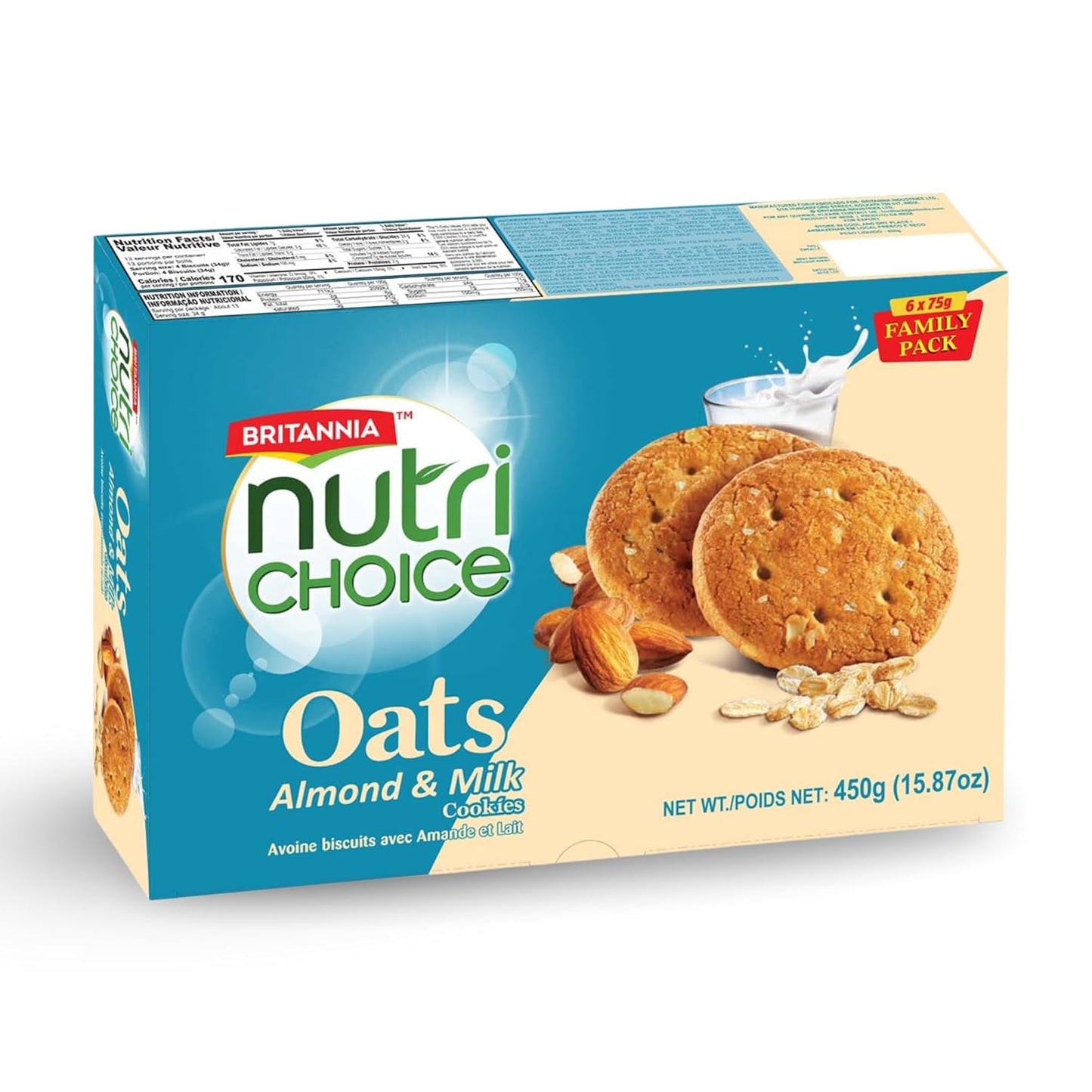 Britannia NutriChoice Almond Oats & Milk Biscuits Family Pack (6X75g)