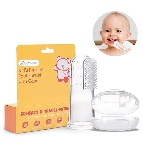 BabyPro Baby Finger Toothbrush with Storage Case, Premium Silicone Toothbrush with Soft Bristles for Babies, Tongue Cleaner for Kids, Food-Grade, BPA-free, Non-Toxic (White)