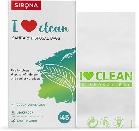 Sirona sanitary disposal bags packaging with green and white design.
