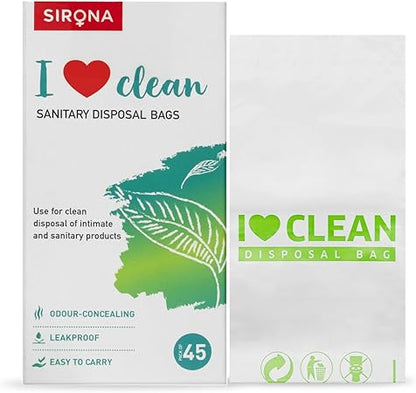 Sirona sanitary disposal bags packaging with green and white design.