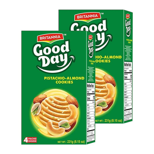 Britannia Good Day Pistachio Almond Cookies Each Nutty & Crunchy Tea-Time Snack Perfect for Breakfast or Anytime Treat (231g)