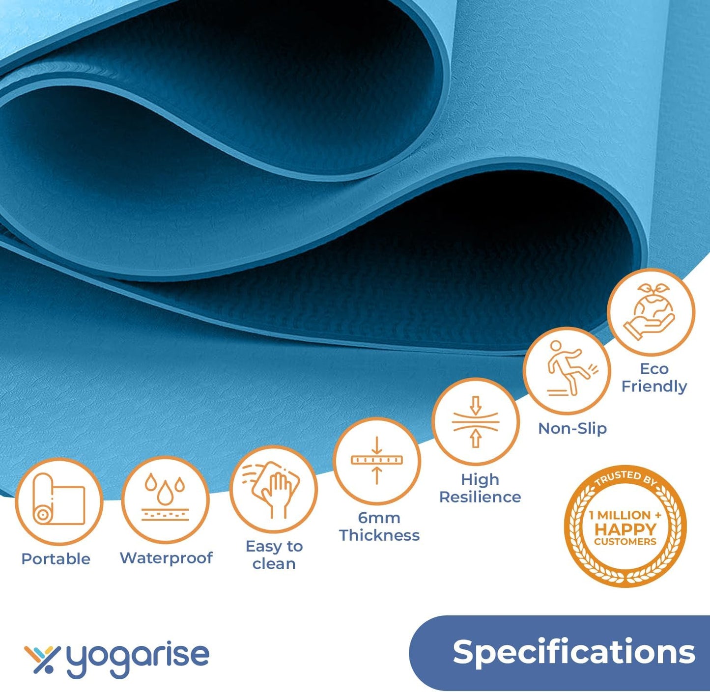 Yogarise 6mm Dual-Shade Yoga Mat | Comes with Carry Bag & Strap for Men & Women, TPE Material, Non-Slip Texture, Extra Wide & Thick, Exercise Mat for Gym Workout, Sweat-Resistant