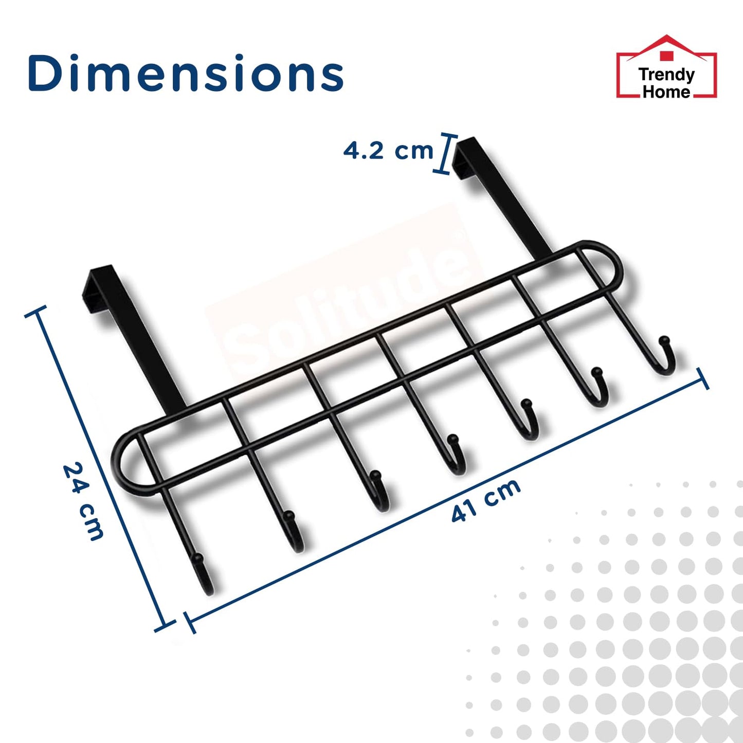 Trendy Home Over-The-Door Hook (Pack of 2) Heavy-Duty Over Door Hanger Holder for Coat Hanging, Robe, Hat, Clothes, Towels, Bathroom Organiser, Towel Rack, 7 Hooks, Matte Black