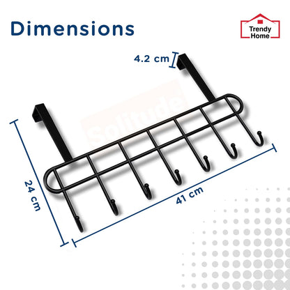 Trendy Home Over-The-Door Hook (Pack of 2) Heavy-Duty Over Door Hanger Holder for Coat Hanging, Robe, Hat, Clothes, Towels, Bathroom Organiser, Towel Rack, 7 Hooks, Matte Black