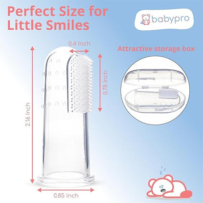 BabyPro Baby Finger Toothbrush with Storage Case, Premium Silicone Toothbrush with Soft Bristles for Babies, Tongue Cleaner for Kids, Food-Grade, BPA-free, Non-Toxic (White)