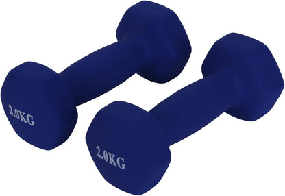 Endless Neoprene Coated Fixed Dumbbell for Gym Exercises, Pair of 2 kg (2 x 4.4 lb), Material: Iron with Vinyl Coat, Weights for Women and Men, Sky Blue
