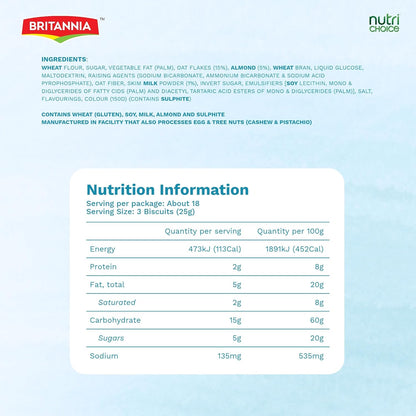 Britannia NutriChoice Almond Oats & Milk Biscuits Family Pack (6X75g)