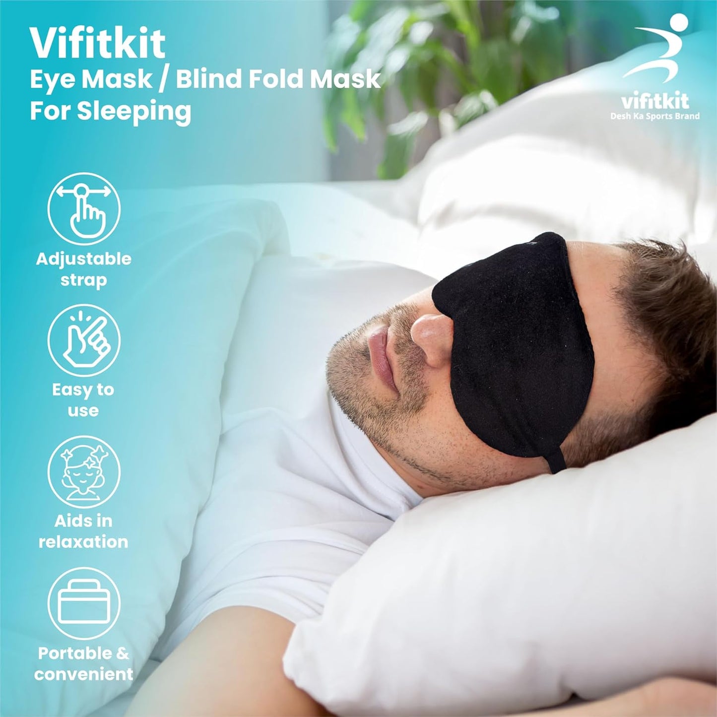 VFK Eye Mask For Sleeping With Adjustable Strap, Premium Sleeping Mask for Men, Women and Kids, Blind Fold For Comfortable Sleep, Travelling Sleep Mask, Sleeping Eye Mask (Black)