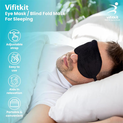 VFK Eye Mask For Sleeping With Adjustable Strap, Premium Sleeping Mask for Men, Women and Kids, Blind Fold For Comfortable Sleep, Travelling Sleep Mask, Sleeping Eye Mask (Black)