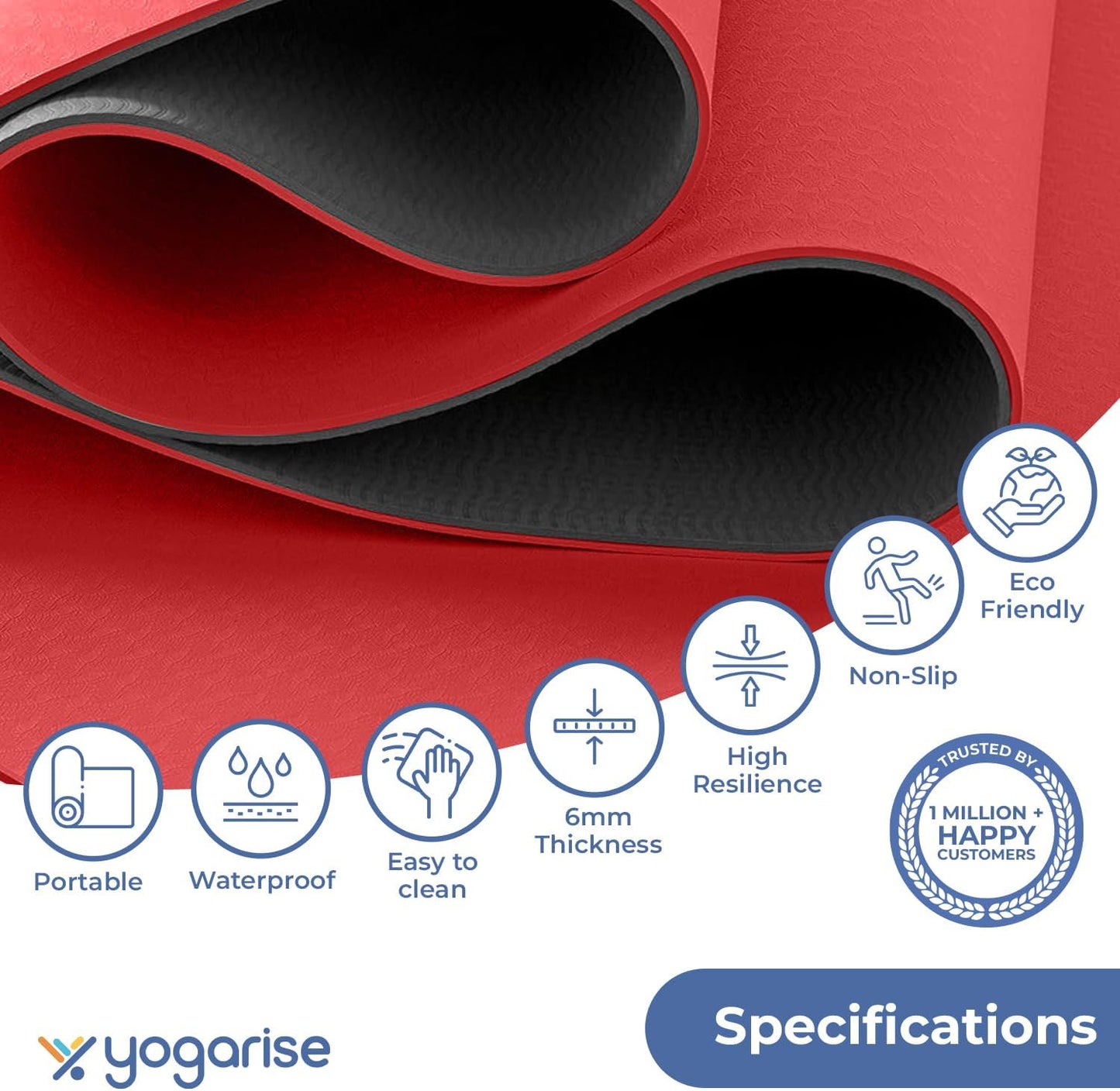 Yogarise 6mm Dual-Shade Yoga Mat | Comes with Carry Bag & Strap for Men & Women, TPE Material, Non-Slip Texture, Extra Wide & Thick, Exercise Mat for Gym Workout, Sweat-Resistant