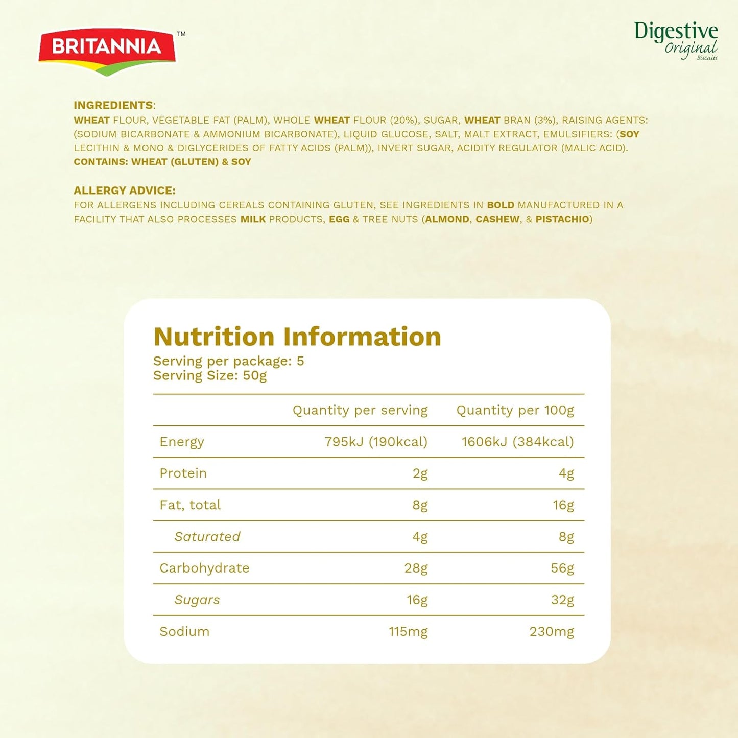 Britannia Digestive High-Fiber Biscuits | Healthy Whole Wheat Cookies No Added Sugar Crisp Tea Time Snack (400g)