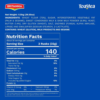 Britannia Milk Rusk with the Goodness of Milk Super Saver Pack - 1.12 Kg (4x280g)