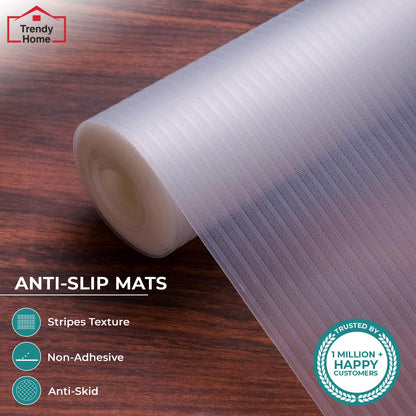 Senego Multipurpose Anti-Slip Mat for Kitchen (45 cm x 5 m), Food Grade & Washable, Mat for Fridge, Shelves, Cupboards, EVA Shelf Liner Sheet for Drawers & Wardrobe (Stripe Texture, White)