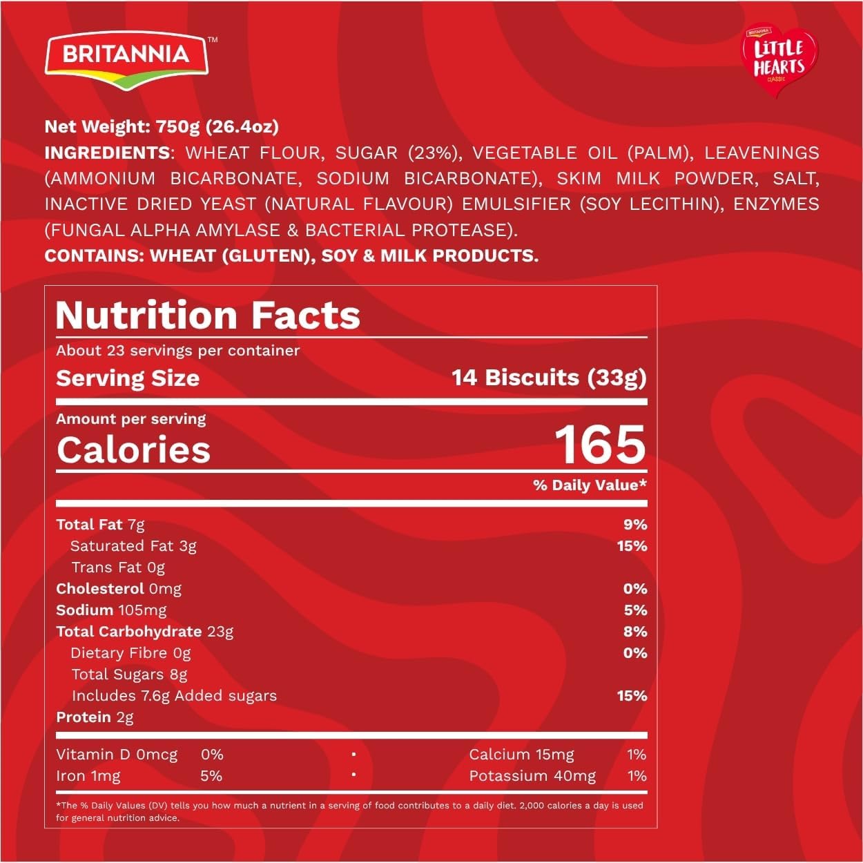 Britannia Little Hearts Biscuits 26.4oz (750g) | Soft and Delicious Biscuits - Kids Favorite Cookies (Pack of 1)
