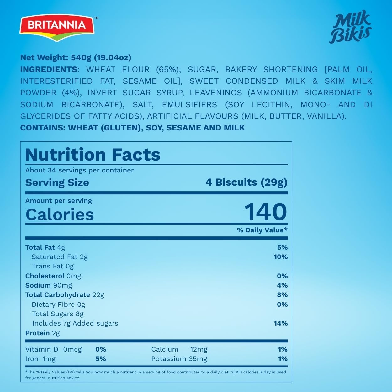 Britannia Milk Bikis Biscuits (90g) | Kids Favorite Breakfast & Tea Time Snacks (Pack of 8)