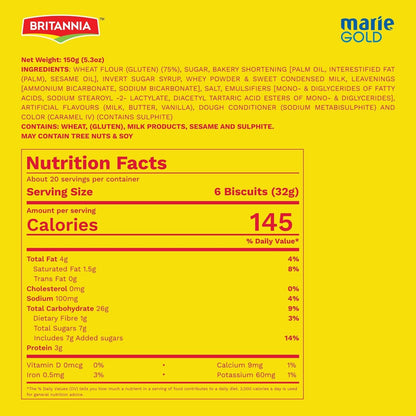 Britannia Marie Gold Cookies (600g) | Crispy Tea Time Snack - Delicious Grocery Cookies (Pack of 1)