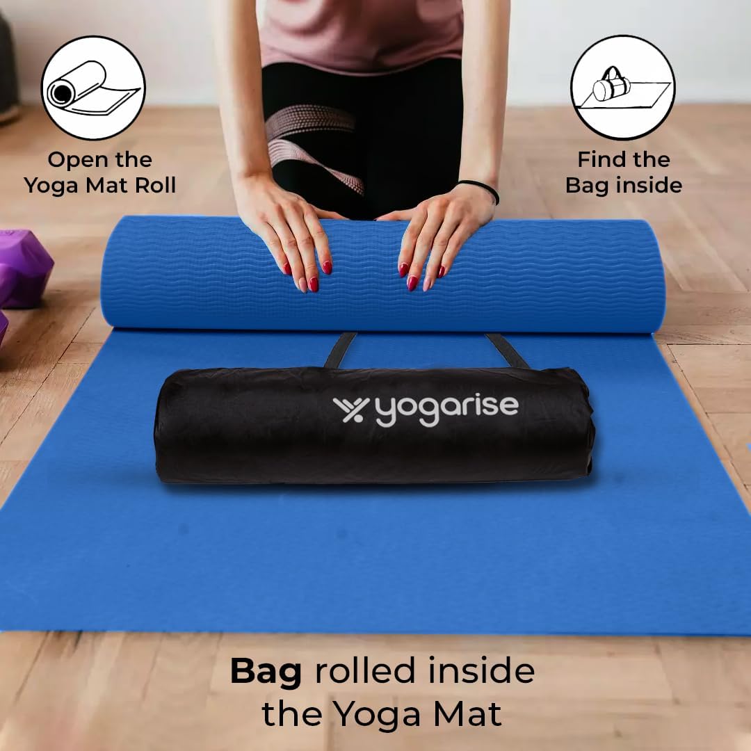 Yogarise Anti-Skid Yoga Mat with Carry Bag & Strap For Home Gym & Outdoor Workout, Water-Resistant, Soft, Easy to Fold