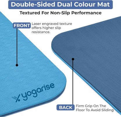 Yogarise 6mm Dual-Shade Yoga Mat | Comes with Carry Bag & Strap for Men & Women, TPE Material, Non-Slip Texture, Extra Wide & Thick, Exercise Mat for Gym Workout, Sweat-Resistant