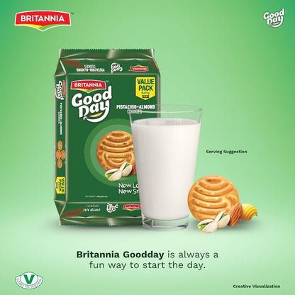 Britannia Good Day Pistachio Almond Cookies | Each Nutty & Crunchy Tea-Time Snack Perfect for Breakfast or Anytime Treat (12X8X81G)