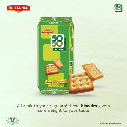 BRITANNIA Crackers 50 50 Sweet and Salty Biscuit Delicious| Light & Crispy Grocery Cookies - Best Treat for Friends & Family (Pack of 1) (372g)