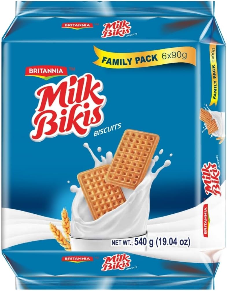 Britannia Milk Bikis Biscuits (90g) | Kids Favorite Breakfast & Tea Time Snacks (Pack of 8)