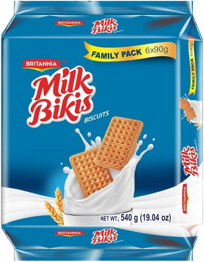 Britannia Milk Bikis Biscuits (90g) | Kids Favorite Breakfast & Tea Time Snacks (Pack of 8)