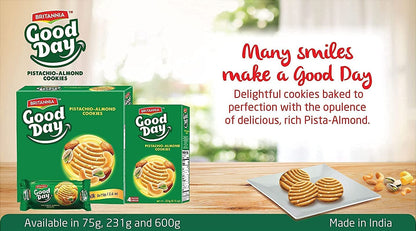 Britannia Good Day Pistachio Almond Cookies | Each Nutty & Crunchy Tea-Time Snack Perfect for Breakfast or Anytime Treat (231g)