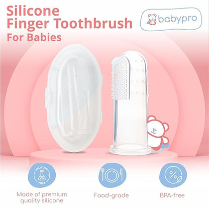 BabyPro Baby Finger Toothbrush with Storage Case, Premium Silicone Toothbrush with Soft Bristles for Babies, Tongue Cleaner for Kids, Food-Grade, BPA-free, Non-Toxic (White)