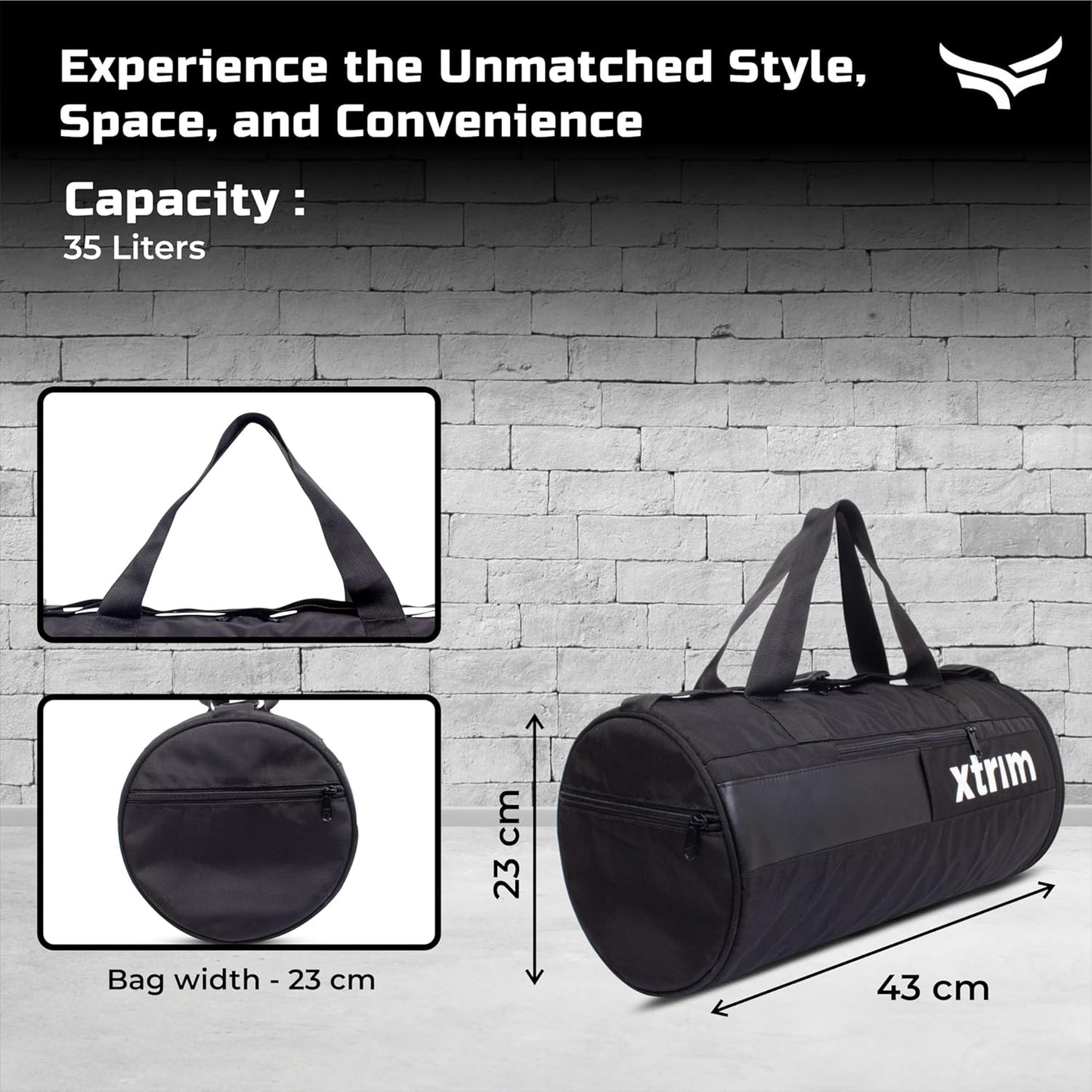 Xtrim Duffle Bags, Gym Bags for Men and Women, Mini Sports Bag, Kit Bag, Small Travel Bag for Men, Duffle Bag for Gym with Shoe Compartment (Black, 35L)