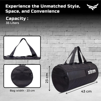 Xtrim Duffle Bags, Gym Bags for Men and Women, Mini Sports Bag, Kit Bag, Small Travel Bag for Men, Duffle Bag for Gym with Shoe Compartment (Black, 35L)