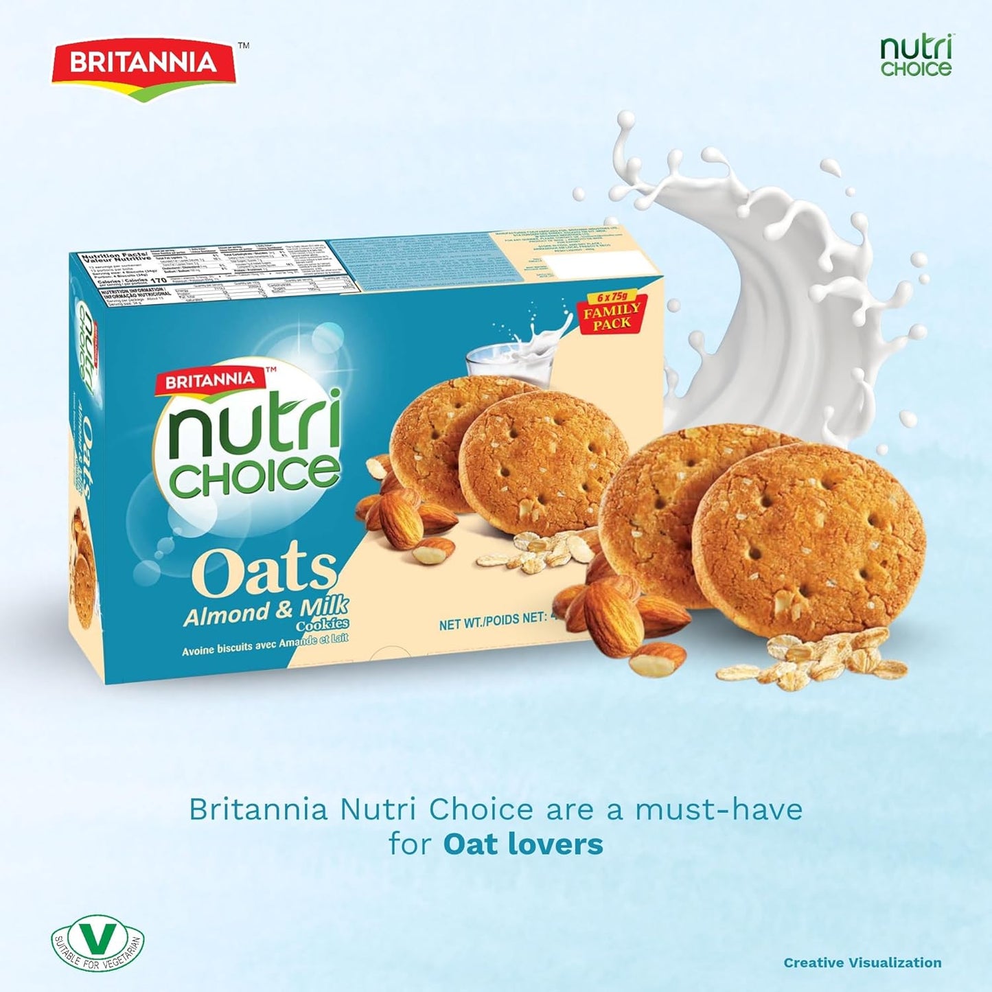 Britannia NutriChoice Almond Oats & Milk Biscuits Family Pack (6X75g)