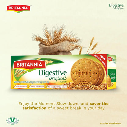 Britannia Digestive High-Fiber Biscuits | Healthy Whole Wheat Cookies No Added Sugar Crisp Tea Time Snack (400g)