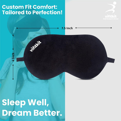 VFK Eye Mask For Sleeping With Adjustable Strap, Premium Sleeping Mask for Men, Women and Kids, Blind Fold For Comfortable Sleep, Travelling Sleep Mask, Sleeping Eye Mask (Black)