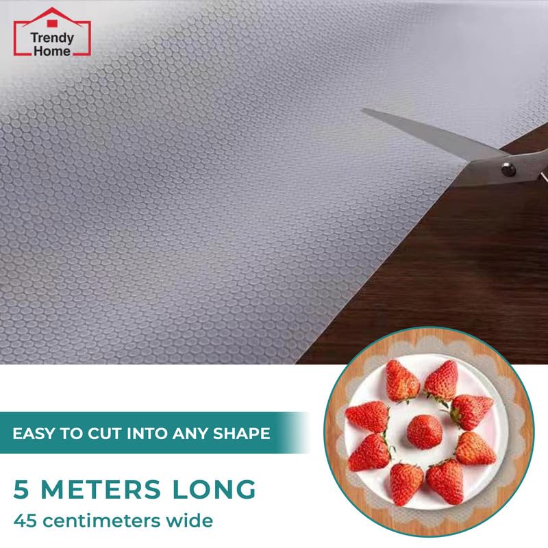 Anti-Slip Mat for Kitchen (45 cm x 3 m), Food Grade & Washable, Mat for Fridge, Shelves, Cupboards, EVA Shelf Liner Sheet for Drawers & Wardrobe (Honeycomb Texture, White)