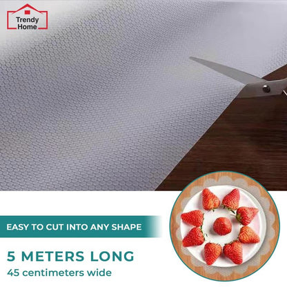 Anti-Slip Mat for Kitchen (45 cm x 3 m), Food Grade & Washable, Mat for Fridge, Shelves, Cupboards, EVA Shelf Liner Sheet for Drawers & Wardrobe (Honeycomb Texture, White)