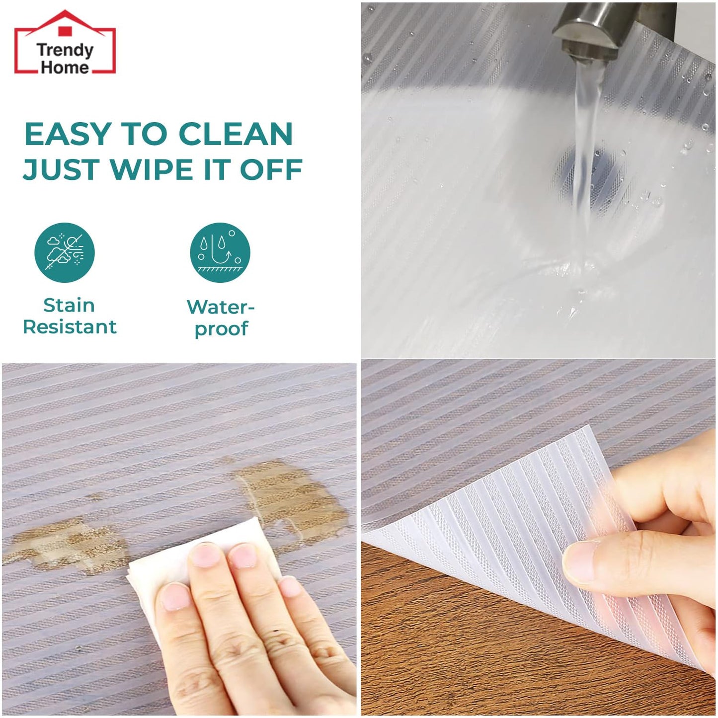 Senego Multipurpose Anti-Slip Mat for Kitchen (45 cm x 5 m), Food Grade & Washable, Mat for Fridge, Shelves, Cupboards, EVA Shelf Liner Sheet for Drawers & Wardrobe (Stripe Texture, White)