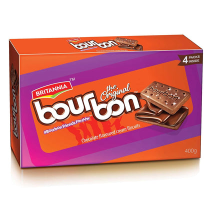 Britannia Bourbon The Original Cappuccino Crème Biscuits | Smooth Chocolate Cappuccino Cream Filling Crunchy Tea-Time Snack with Sugar Crystals (390g)