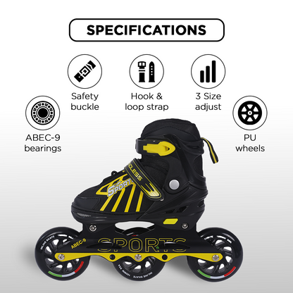 Endless EL1031 Inline Adjustable Skates for 3 to 6 Years | Aluminium Chassis and 100 mm PU Three Wheels | With ABEC 9 Bearings | Indoor and Outdoor