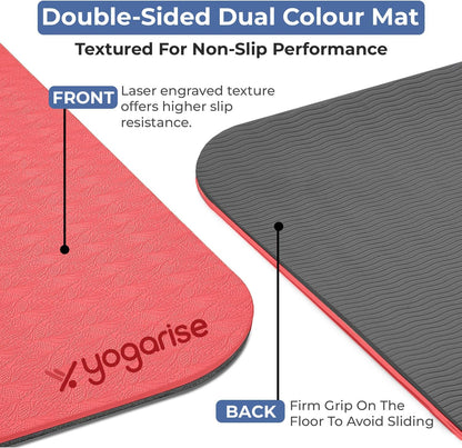 Yogarise 6mm Dual-Shade Yoga Mat | Comes with Carry Bag & Strap for Men & Women, TPE Material, Non-Slip Texture, Extra Wide & Thick, Exercise Mat for Gym Workout, Sweat-Resistant