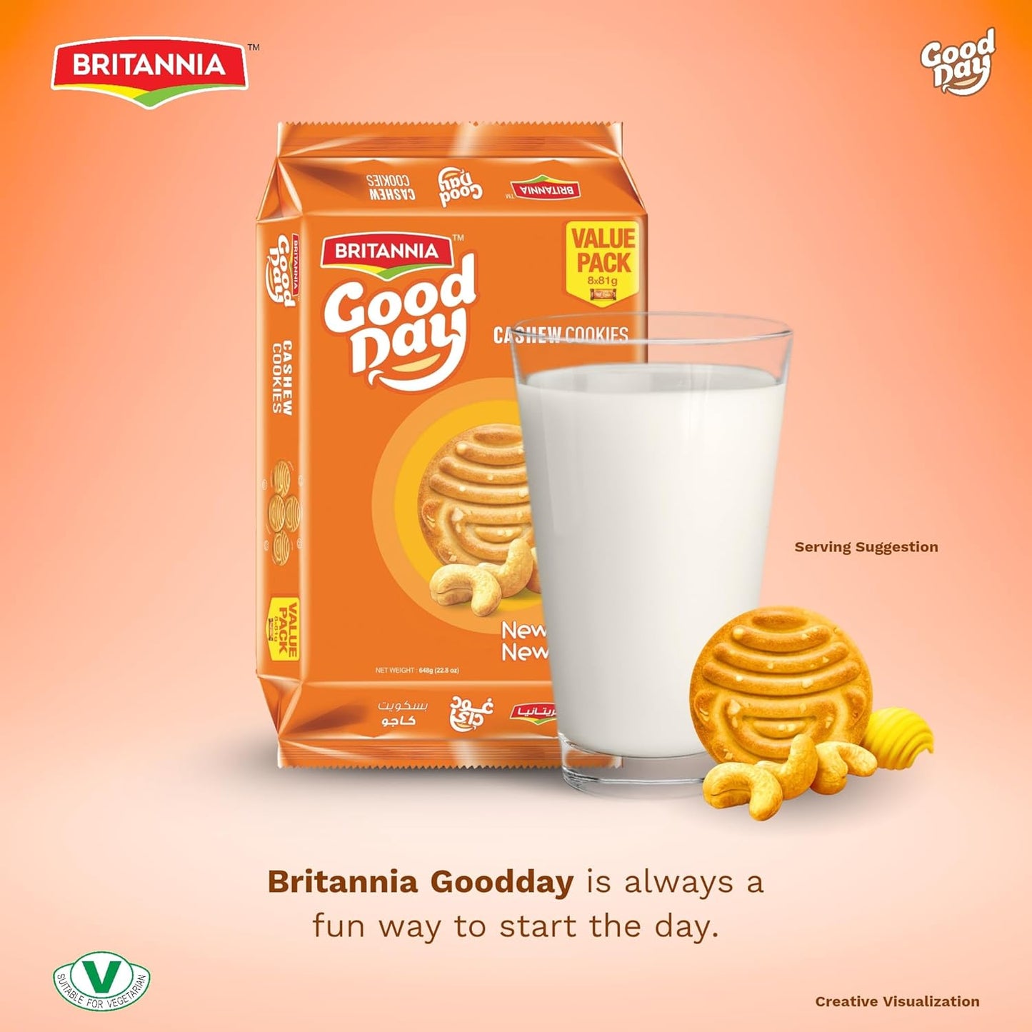 Britannia Good Day Cashew Cookies Family Pack 21.2oz (600g) | Breakfast & Tea Time Snacks - Delicious Grocery Cookies (Pack of 1)