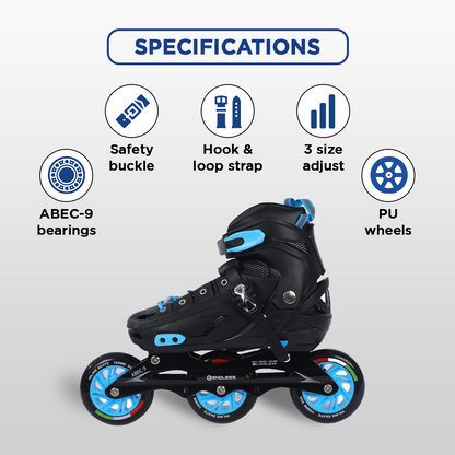 Endless EL1033 Inline Adjustable Skates for 6 to 12 Years | Aluminium Chassis and 100 mm PU Three Wheels | With ABEC 9 Bearings | Indoor and Outdoor