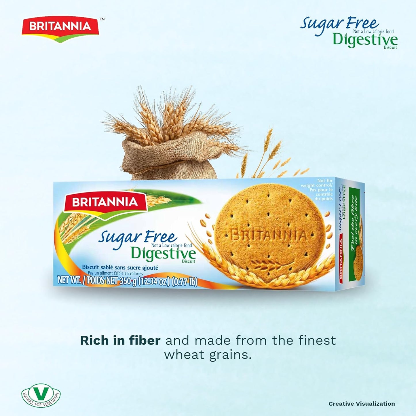 BRITANNIA Digestive Sugar Free Biscuits | Whole Wheat Flavor Cookies - Breakfast & Tea Time Healthy Snacks (Pack of 1) (350g)