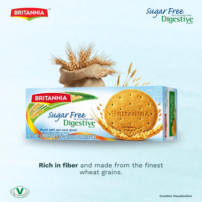 BRITANNIA Digestive Sugar Free Biscuits | Whole Wheat Flavor Cookies - Breakfast & Tea Time Healthy Snacks (Pack of 1) (350g)