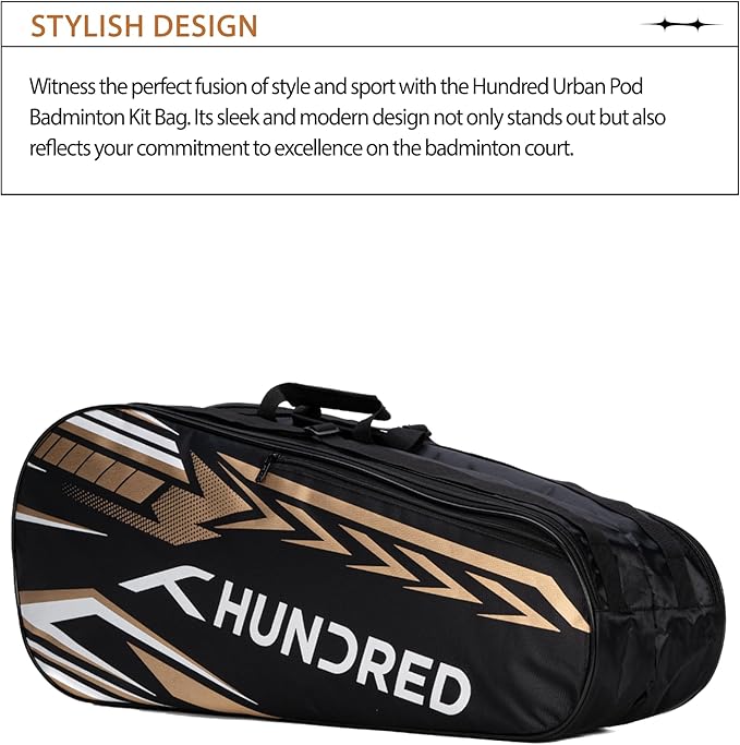 Hundred Urban Pod Badminton Kit Bag Polyester (Black/Gold)