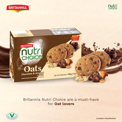 Britannia NutriChoice Oats Cookies Chocolate Almond Family Pack (6X75g)