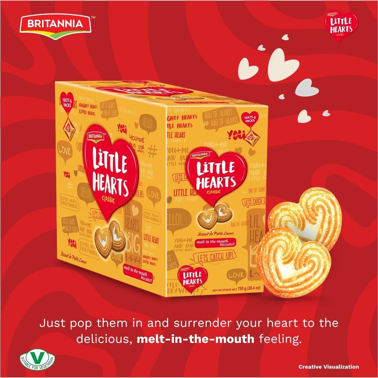 Britannia Little Hearts Biscuits 26.4oz (750g) | Soft and Delicious Biscuits - Kids Favorite Cookies (Pack of 1)