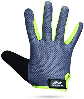 Nivia Cross Training Full Finger Gym Gloves (Grey/Green, Size - Medium) | Material - Leather | Perfect for Weight Lifting | Training Gym Workout | Crossfit | Pull-ups | Strong Grip Gym Gloves