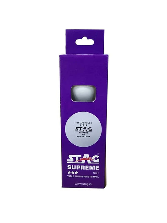 STAG SUPREME Plastic Table Tennis Balls, Size Standard, (White) PACK OF 3